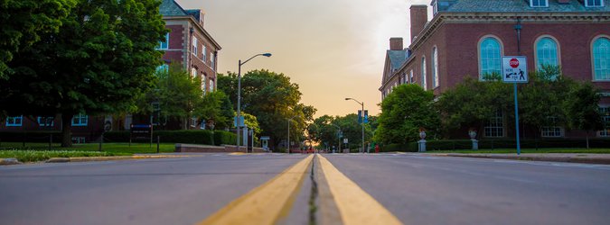 Image of an empty road in a small town